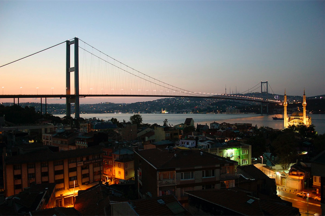 The Ortaköy district of Istanbul at dawn, with the Bosphorus Bridge.