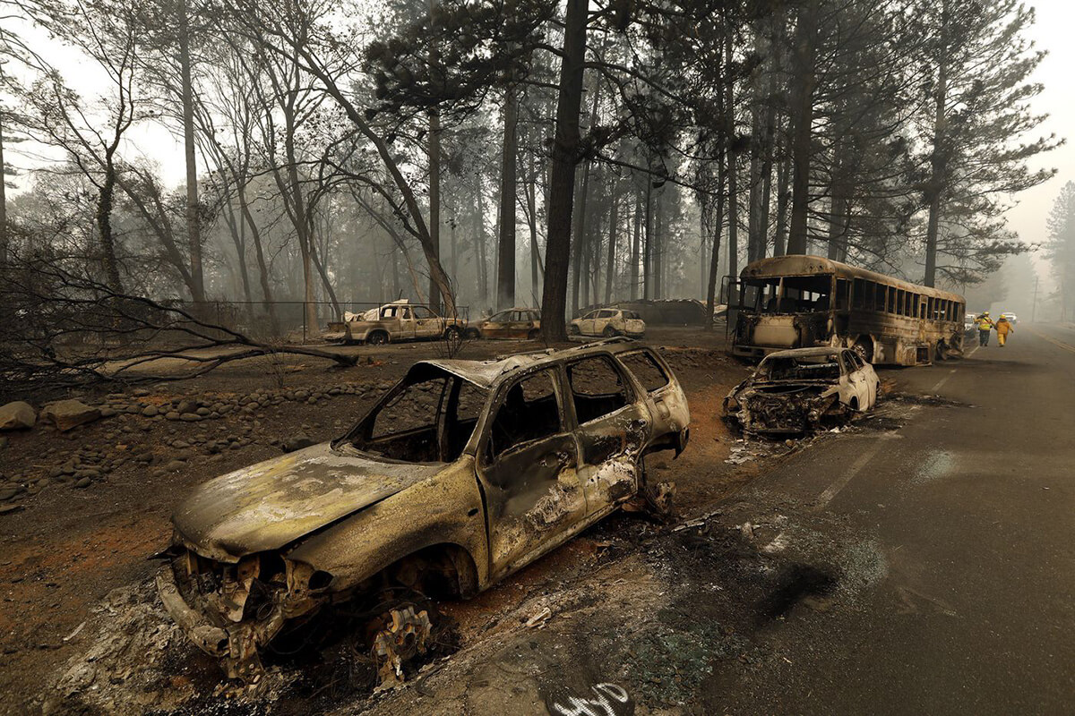 Carolyn Cole's photograph in the <em>Los Angeles Times</em> of the Camp Fire's devastation in Paradise, California.