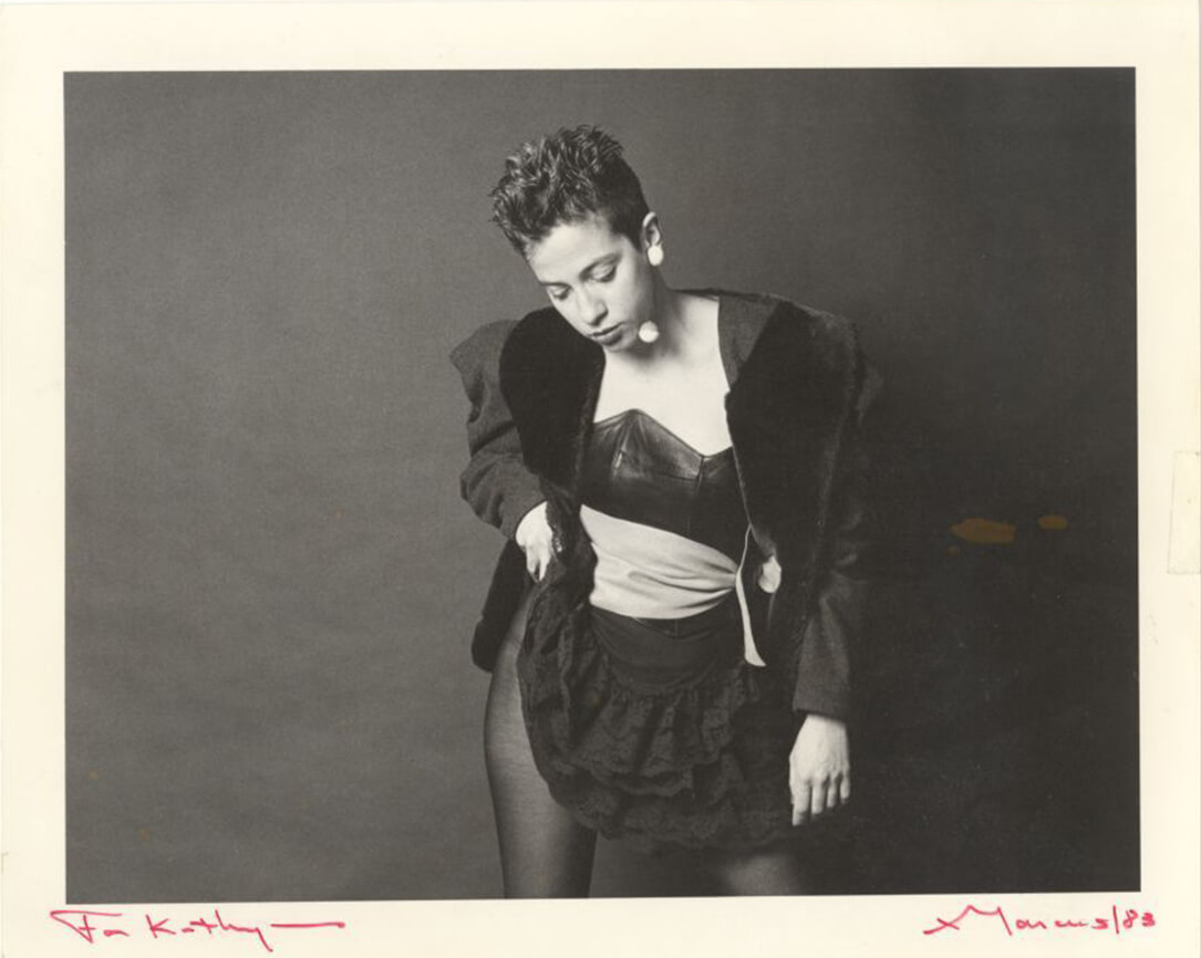 A portrait of Kathy Acker by Marcus Leatherdale. Courtesy the photographer and David M. Rubenstein Rare Book & Manuscript Library, Duke University.