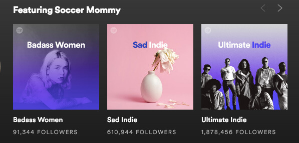 A selection of Spotify's algorithmically derived playlists.